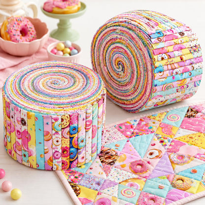 10pcs Donuts Jelly Roll Fabric Strips 2.5X19.7inch Pre-Cut 100% Polyester For Patchwork Quilts, Table Runners, Placemats, Tote Bags, Storage Pouches, Makeup Bags, Coasters, Quilt Blocks & Binding