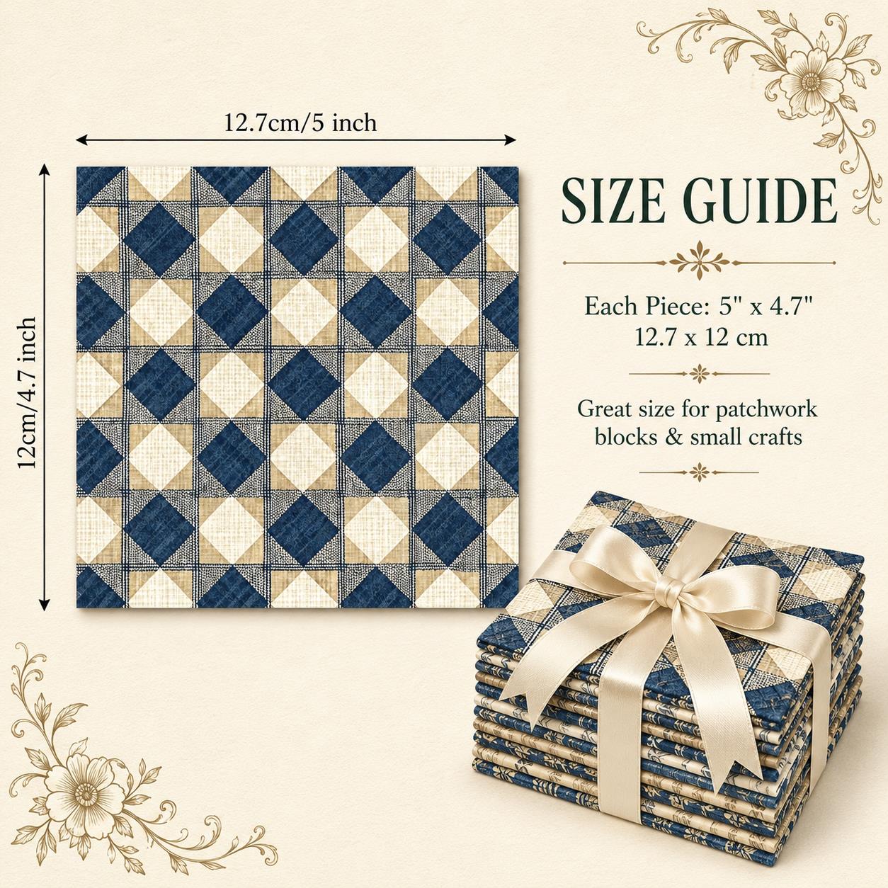 10pcs Charm Pack Set Floral Plaid Pattern Vintage Style Pattern Handmade DIY with Rich Color and Texture Elements 100% Polyester Patchwork in 10 Design Styles Suitable for Patchwork DIY Craft Projects DIY Wallet Making Gift Giving Bag Making