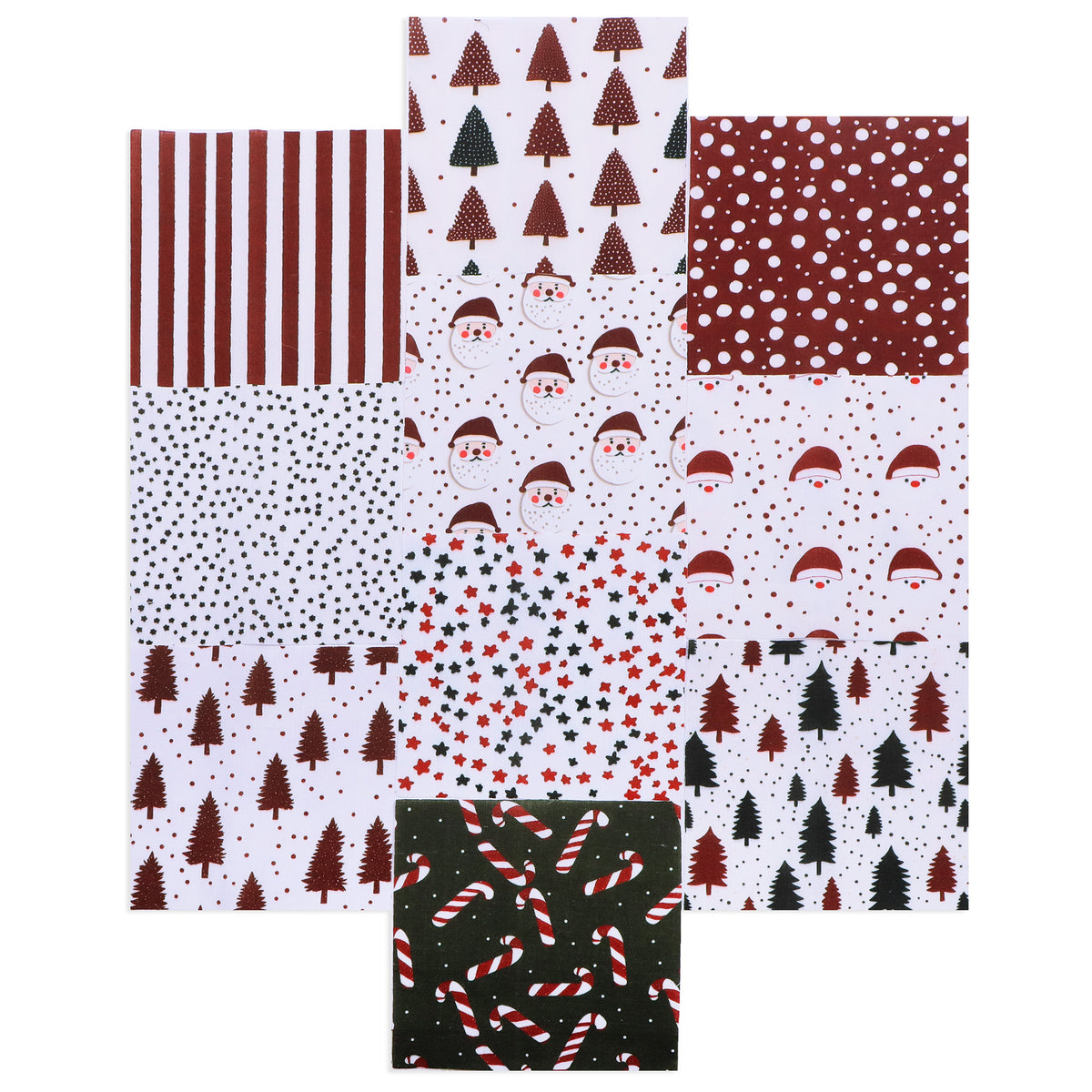 10Pc/Set Christmas Series Star Tree Stripe Dot Crutch Fat Quarter Fabric, Pre-Cut Square Fabric Assort, Fabric Set, Craft Fabric, Handmade DIY Patchwork Fabric,Home Quilting Sewing Fabric, Packaging Fabric, Scrapbooking Craft Hobbyist