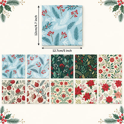 10Pc/Set Christmas Series Flower Pomegranate Holly Fat Quarter Fabric, Pre-Cut Square Fabric Assort, Fabric Set, Craft Fabric, Handmade DIY Patchwork Fabric,Home Quilting Sewing Fabric, Packaging Fabric, Scrapbooking Craft Hobbyist