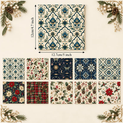 10Pc/Set Christmas Flower Series Plaid Tree Holly Pinecones Fat Quarter Fabric, Pre-Cut Square Fabric Assort, Fabric Set, Craft Fabric, Handmade DIY Patchwork Fabric,Home Quilting Sewing Fabric, Packaging Fabric, Scrapbooking Craft Hobbyist