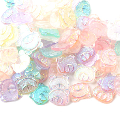 10pcs Glitter Bear Mini 3d Resin Nail Charms - Transparent Acrylic Beads, Flatback Skeleton Cabochons for DIY Nail Art & Craft Decorations