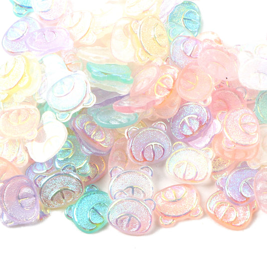 10pcs Glitter Bear Mini 3d Resin Nail Charms - Transparent Acrylic Beads, Flatback Skeleton Cabochons for DIY Nail Art & Craft Decorations