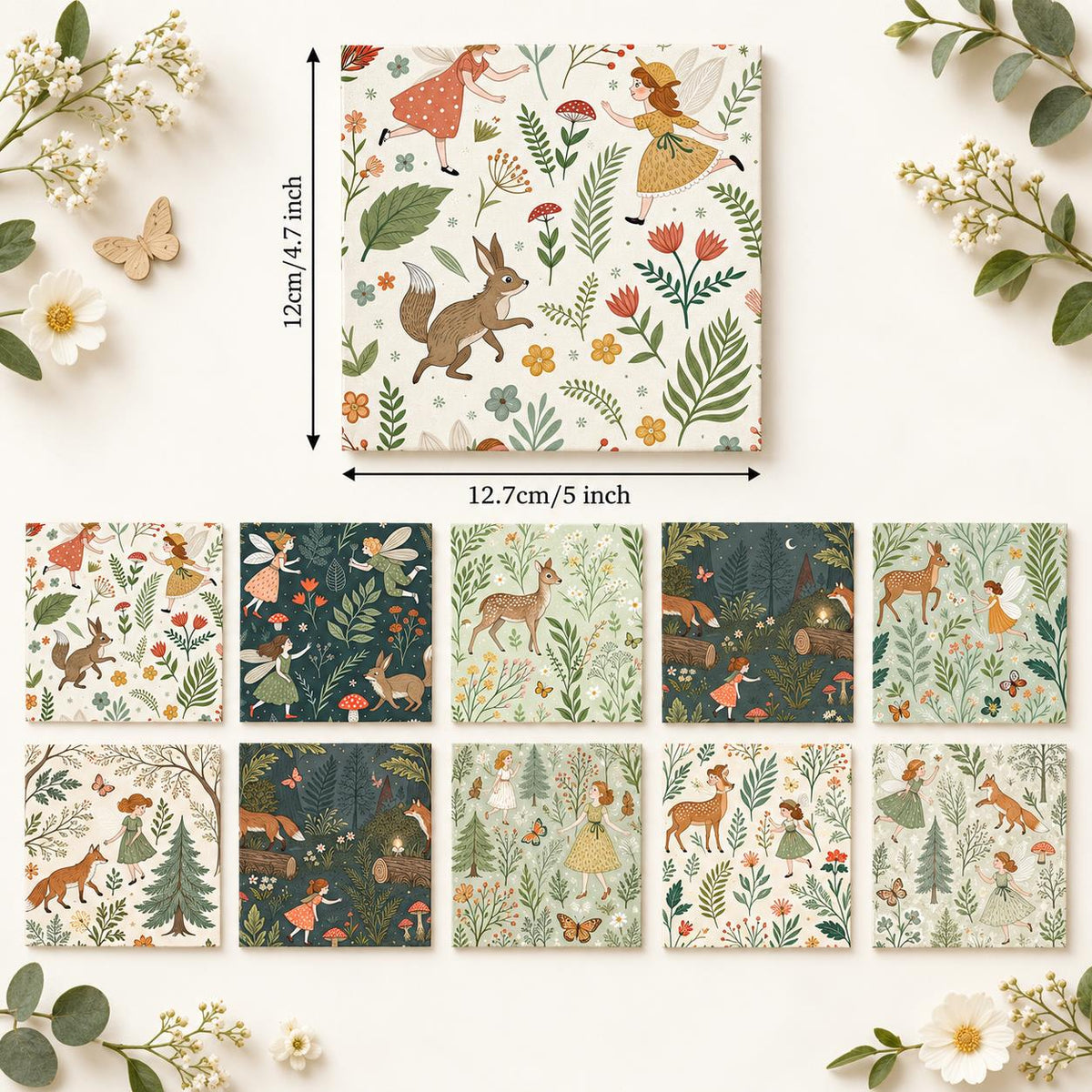 10Pc/Set Flower Series Deer Tree Fox Mushroom Fat Quarter Fabric, Pre-Cut Square Fabric Assort, Fabric Set, Craft Fabric, Handmade DIY Patchwork Fabric,Home Quilting Sewing Fabric, Packaging Fabric, Scrapbooking Craft Hobbyist