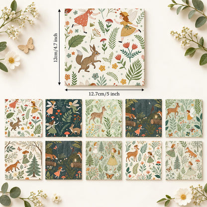 10Pc/Set Flower Series Deer Tree Fox Mushroom Fat Quarter Fabric, Pre-Cut Square Fabric Assort, Fabric Set, Craft Fabric, Handmade DIY Patchwork Fabric,Home Quilting Sewing Fabric, Packaging Fabric, Scrapbooking Craft Hobbyist