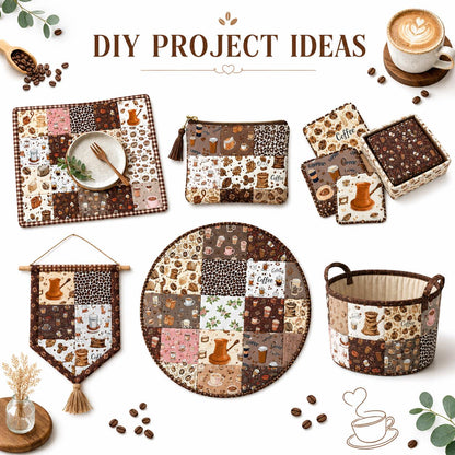 10Pc/Set Coffee Beans Series Leaves Drinks Fat Quarter Fabric, Pre-Cut Square Fabric Assort, Fabric Set, Craft Fabric, Handmade DIY Patchwork Fabric,Home Quilting Sewing Fabric, Packaging Fabric, Scrapbooking Craft Hobbyist