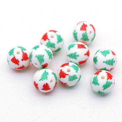 Christmas Tree Silicone Beads for Jewelry Making - Pearlescent Loose Round Beads with Hole, DIY Craft Supplies for Bracelets, Keychains, Handmade Fashion Accessories - 5PCS Assortment