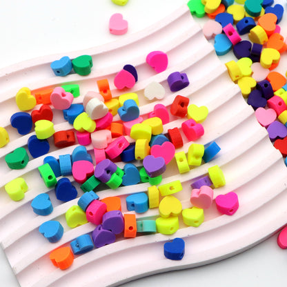 50pcs Virbant Colors Heart Shaped Polymer Clay Slice Beads - Realistic Charms DIY Jewelry Making, Spacer Beads for Customizable Bracelets and Accessories, Craft Supplies for Creative Projects