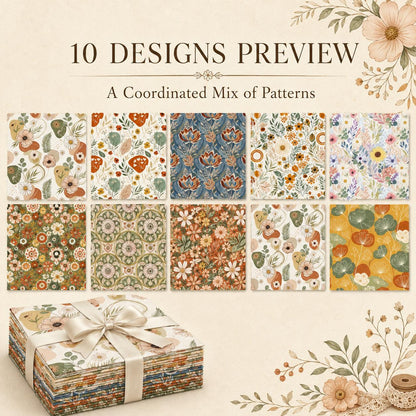 10pcs Charm Pack Set PaInt Splatter Floral Pattern 100% Polyester Patchwork in 10 Design Styles, Ready-To-Sew Without Cutting, Suitable For Patchwork Wallet Making Gift Giving Tote Bags Coasters DIY Craft Projects