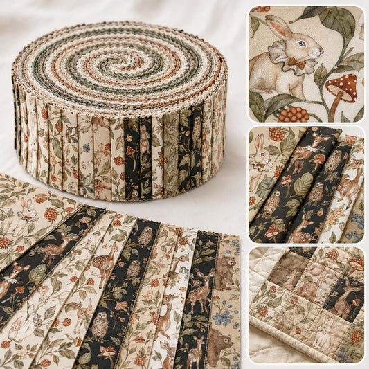 10pcs Vintage Deer Owl Mushroom Autumn Pattern Jelly Roll Fabric Strips 2.5X19.7inch Pre-Cut 100% Polyester For Patchwork Quilts, Table Runners, Placemats, Tote Bags, Storage Pouches, Makeup Bags, Coasters, Quilt Blocks & Binding