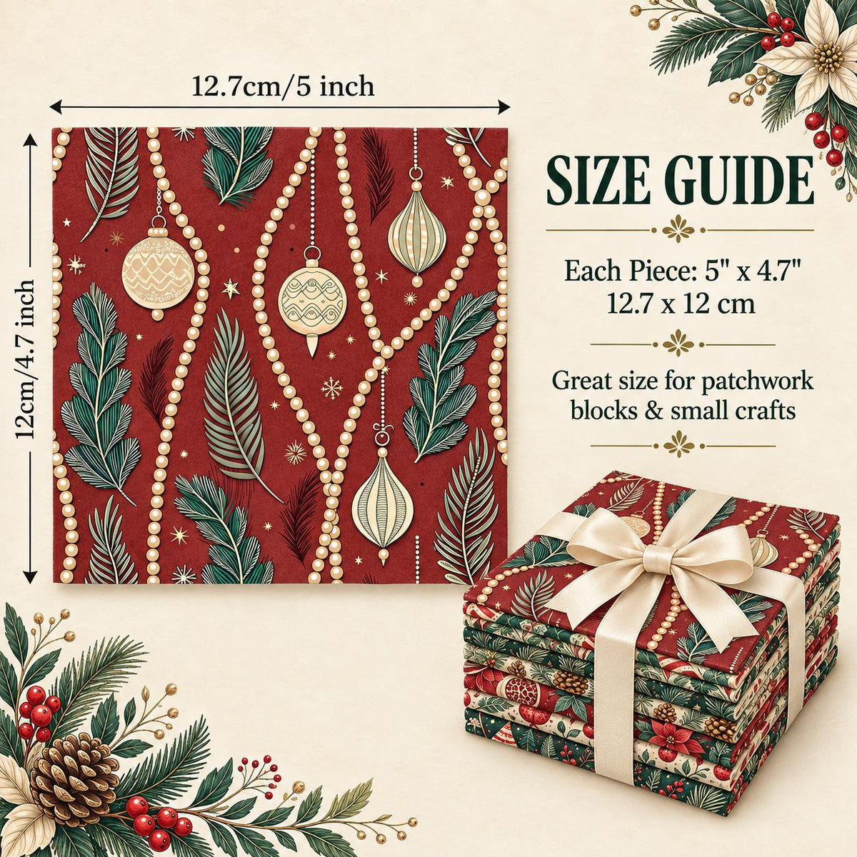10Pc/Set Christmas Series Flower Tree Pinecones Star Fat Quarter Fabric, Pre-Cut Square Fabric Assort, Fabric Set, Craft Fabric, Handmade DIY Patchwork Fabric,Home Quilting Sewing Fabric, Packaging Fabric, Scrapbooking Craft Hobbyist