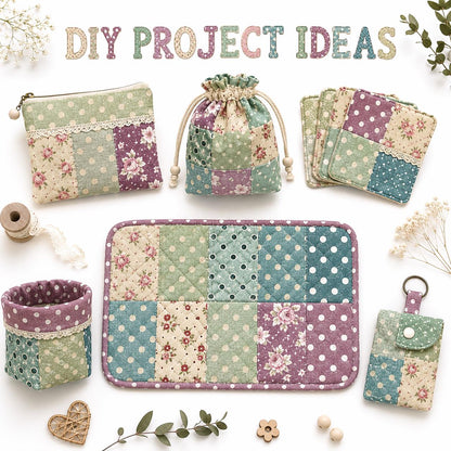 10pcs Charm Pack Set Floral Dot Pattern Vintage Style Handmade DIY with Rich Color and Texture Elements 100% Polyester Patchwork in 10 Design Styles Suitable for Patchwork DIY Craft Projects DIY Wallet Making Gift Giving Bag Making Mother's Day Gift