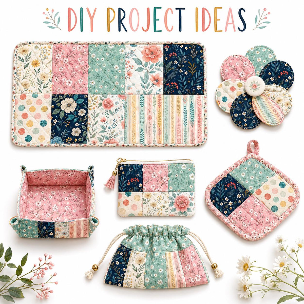 10pcs Charm Pack Set Floral Pattern Vintage Style Handmade DIY with Rich Color and Texture Elements 100% Polyester Patchwork in 10 Design Styles Suitable for Patchwork DIY Craft Projects DIY Wallet Making Gift Giving Bag Making Mother's Day Gift