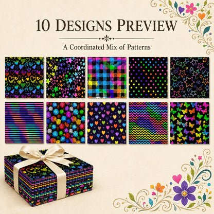 10Pc/Set Black SerieS Stripe Butterfly Dot Plaid Star Valentine's Day Fat Quarter Fabric, Pre-Cut Square Fabric Assort, Fabric Set, Craft Fabric, Handmade DIY Patchwork Fabric,Home Quilting Sewing Fabric, Packaging Fabric, Scrapbooking Craft Hobbyist