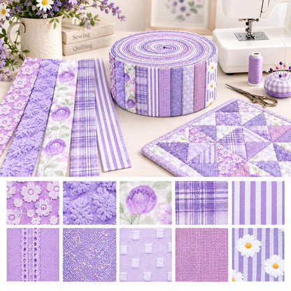 10pcs Vintage Floral Plaid Purple Pattern Jelly Roll Fabric Strips 2.5X19.7inch Pre-cut 100% Polyester for Patchwork Quilts, Table Runners, Placemats, Tote Bags, Storage Pouches, Makeup Bags, Coasters, Quilt Blocks & Binding Multi-color