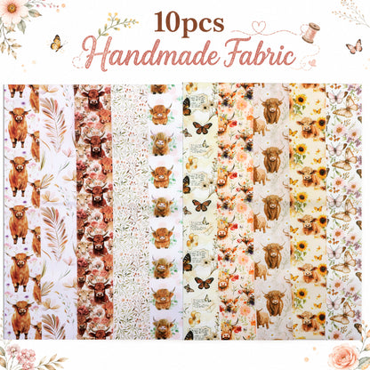 10Pc/Set, Making 10 Images 1pc Each, Each Size: 6.3*50cm Floral Butterfly Cow Series Sliced Fabric Set Style Combination, Polyester Jelly Roll Fabric Strips, Pre-Cut Quilting Squares, For Quilting DIY, Handicrafts And Sewing, Blankets, Rugs