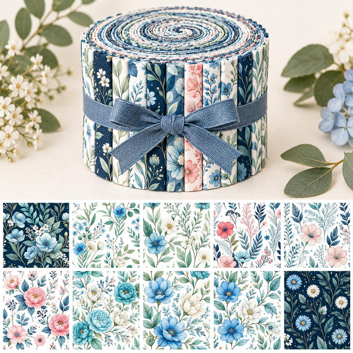 10pcs Vintage Floral Pattern Jelly Roll Fabric Strips 2.5X19.7inch Pre-Cut 100% Polyester For Patchwork Quilts, Table Runners, Placemats, Tote Bags, Storage Pouches, Makeup Bags, Coasters, Quilt Blocks & Binding