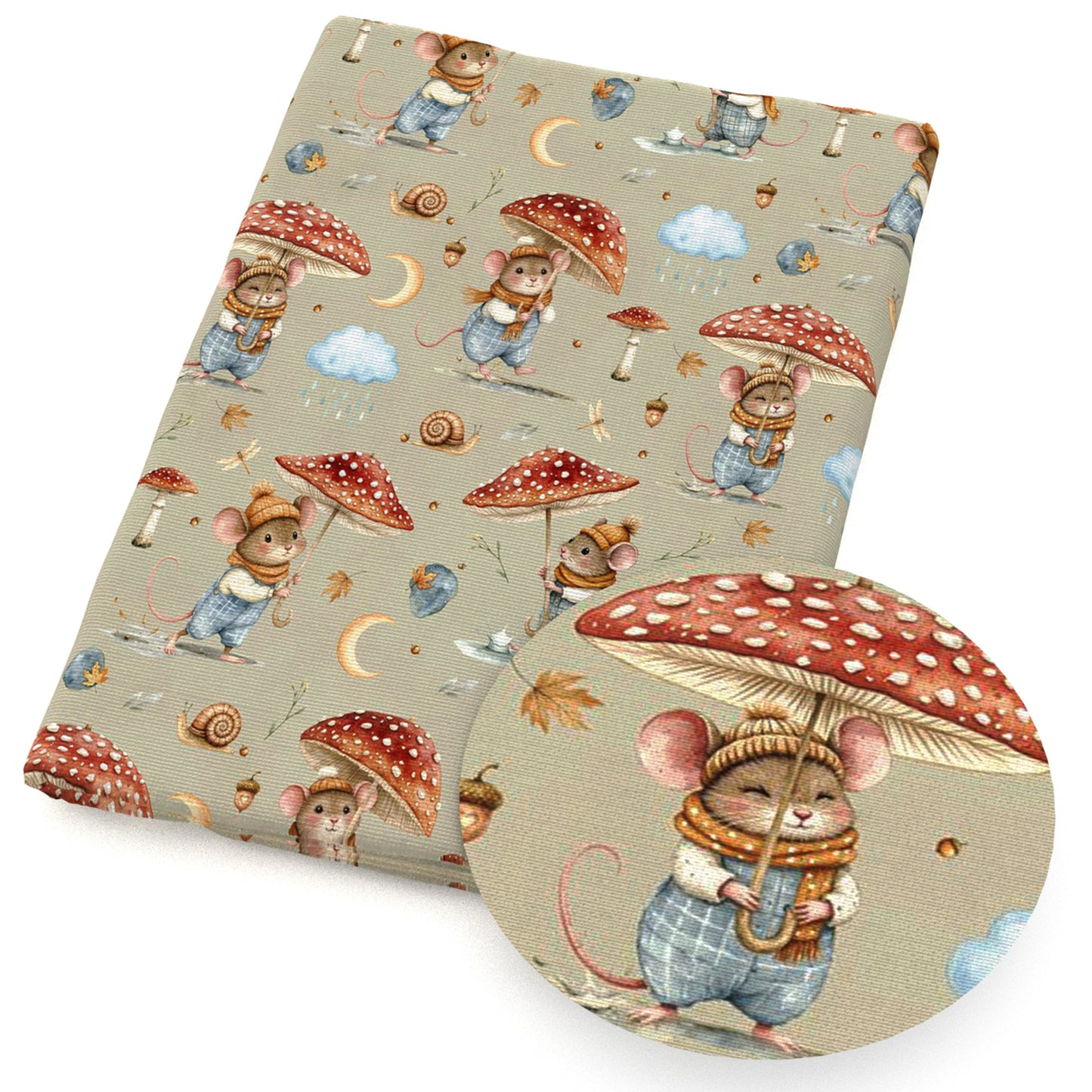 mouse mushroom umbrella snails cloud fabric