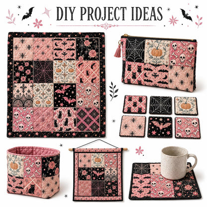 10pcs Charm Pack Set Bat Pumpkin Skull Halloween Vintage Style Pattern Handmade DIY with Rich Color and Texture Elements 100% Polyester Patchwork in 10 Design Styles Suitable for Patchwork DIY Craft Projects DIY Wallet Making Gift Giving Bag Making