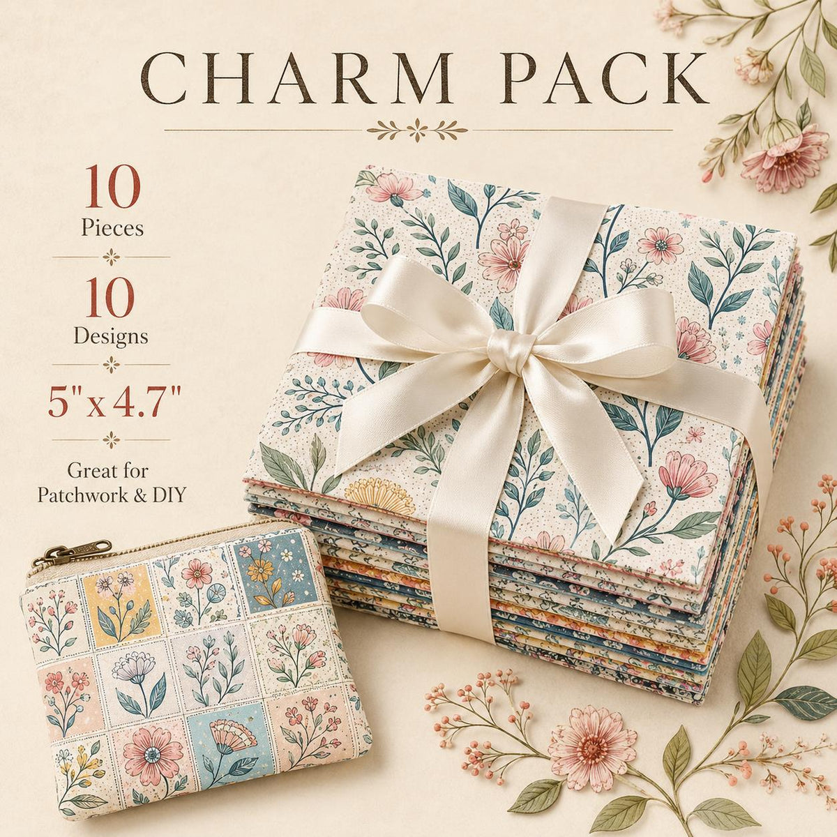 10Pc/Set Flower Plaid Series Fat Quarter Fabric, Pre-Cut Square Fabric Assort, Fabric Set, Craft Fabric, Handmade DIY Patchwork Fabric,Home Quilting Sewing Fabric, Packaging Fabric, Scrapbooking Craft Hobbyist