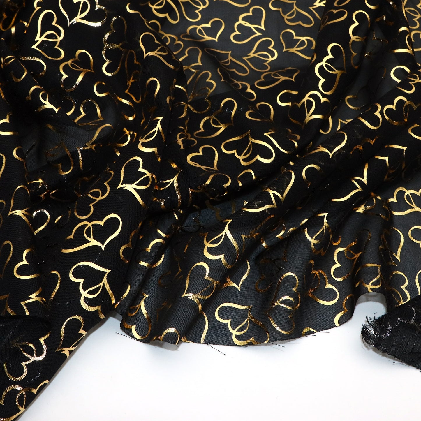 1Pc heart love Golden Foil Printed Premium Organza tulle mesh Fabric - 57x19.68inch(145x50cm) Pre-cut Fabric,Perfect for DIY Sewing,Bags,Party Decor, Tablecloths, Gift Wrapping,Cushions & Furniture Covers