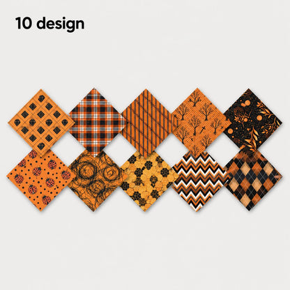 10Pc/Set Autumn Orange Series Ladybug Stripe Bee Dot Hexagon Fat Quarter Fabric, Pre-Cut Square Fabric Assort, Fabric Set, Craft Fabric, Handmade DIY Patchwork Fabric,Home Quilting Sewing Fabric, Packaging Fabric, Scrapbooking Craft Hobbyist