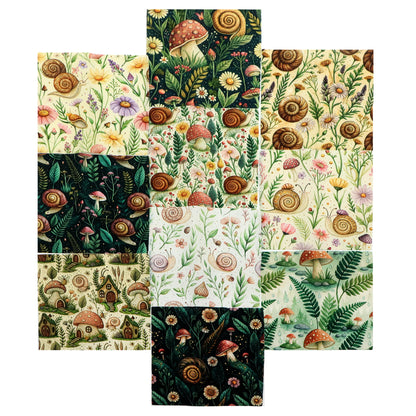 10Pc/Set Flower Mushroom Series Daisy Snails  Fat Quarter Fabric, Pre-Cut Square Fabric Assort, Fabric Set, Craft Fabric, Handmade DIY Patchwork Fabric,Home Quilting Sewing Fabric, Packaging Fabric, Scrapbooking Craft Hobbyist
