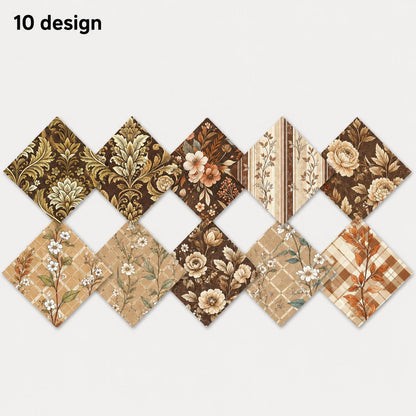 10pcs Charm Pack Set Floral Autumn Pattern Vintage Style Pattern Handmade DIY with Rich Color and Texture Elements 100% Polyester Patchwork in 10 Design Styles Suitable for Patchwork DIY Craft Projects DIY Wallet Making Gift Giving Bag Making