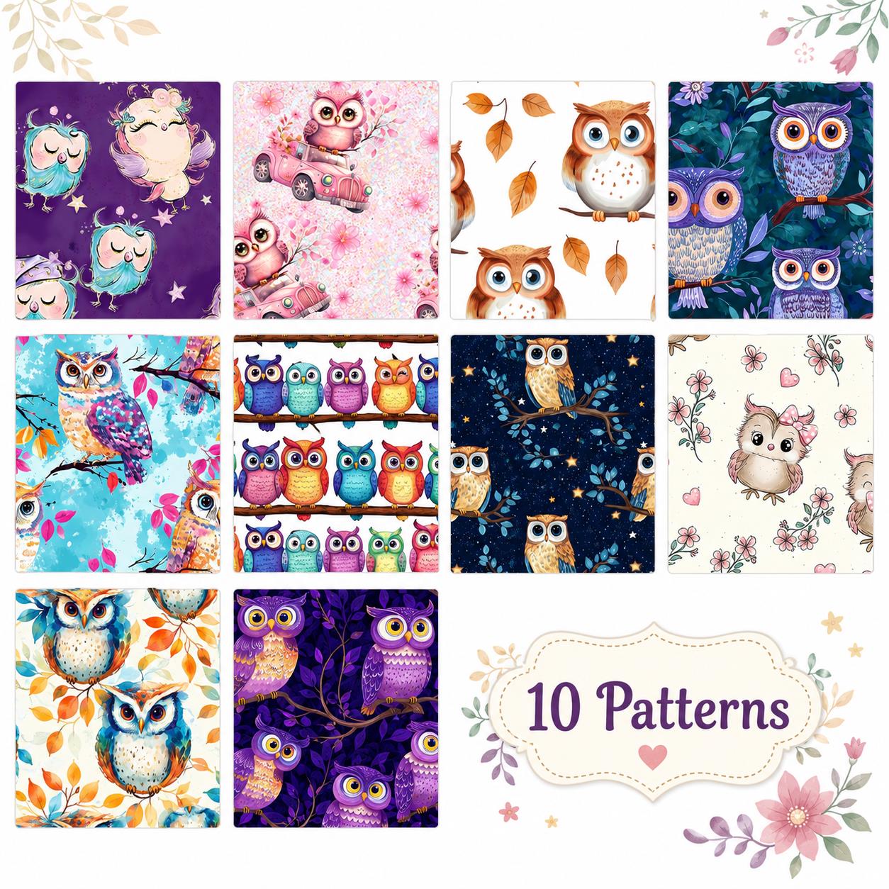 10Pc/Set, Making 10 Images 1pc Each, Each Size: 6.3*50cm Owl Animal Series Sliced Fabric Set Style Combination, Polyester Jelly Roll Fabric Strips, Pre-Cut Quilting Squares, For Quilting DIY, Handicrafts And Sewing, Blankets, Rugs, Interior Decoration
