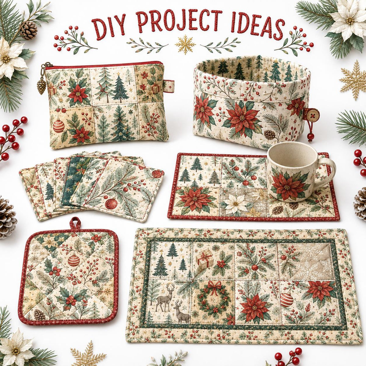 10Pc/Set Christmas Series Bowknot Star Flower Deer Holly Christmas Tree Fat Quarter Fabric, Pre-Cut Square Fabric Assort, Fabric Set, Craft Fabric, Handmade DIY Patchwork Fabric,Home Quilting Sewing Fabric, Packaging Fabric, Scrapbooking Craft Hobbyist