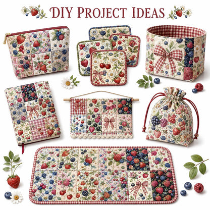 10Pc/Set Fruit Series Bows Butterfly Flower Plaid Strawberry Daisy Blueberry Fat Quarter Fabric, Pre-Cut Square Fabric Assort, Fabric Set, Craft Fabric, Handmade DIY Patchwork Fabric,Home Quilting Sewing Fabric, Packaging Fabric, Scrapbooking Craft Hobbyi