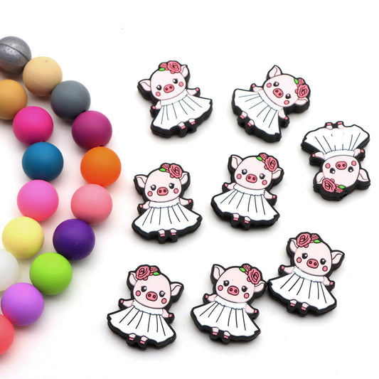 1Pc Pig Silicone Beads Set - 3D Animal-Shaped Silicone Beads for DIY Crafts, Jewelry Making, Keychains, and Pen Decorations