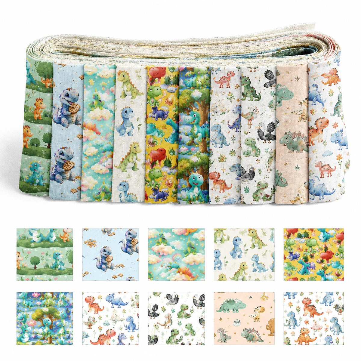 10pcs Vintage Dinosaur Pattern Purple Jelly Roll Fabric Strips 2.5X19.7inch Pre-cut 100% Polyester for Patchwork Quilts, Table Runners, Placemats, Tote Bags, Storage Pouches, Makeup Bags, Coasters, Quilt Blocks & Binding