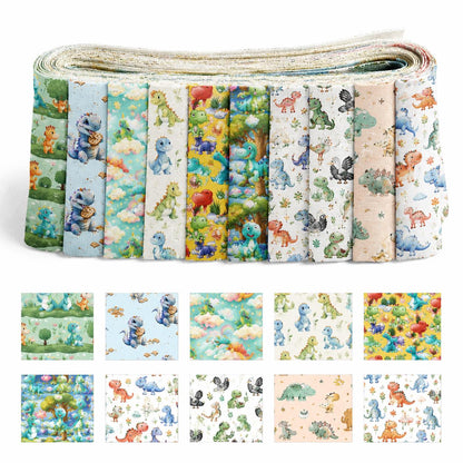 10pcs Vintage Dinosaur Pattern Purple Jelly Roll Fabric Strips 2.5X19.7inch Pre-cut 100% Polyester for Patchwork Quilts, Table Runners, Placemats, Tote Bags, Storage Pouches, Makeup Bags, Coasters, Quilt Blocks & Binding