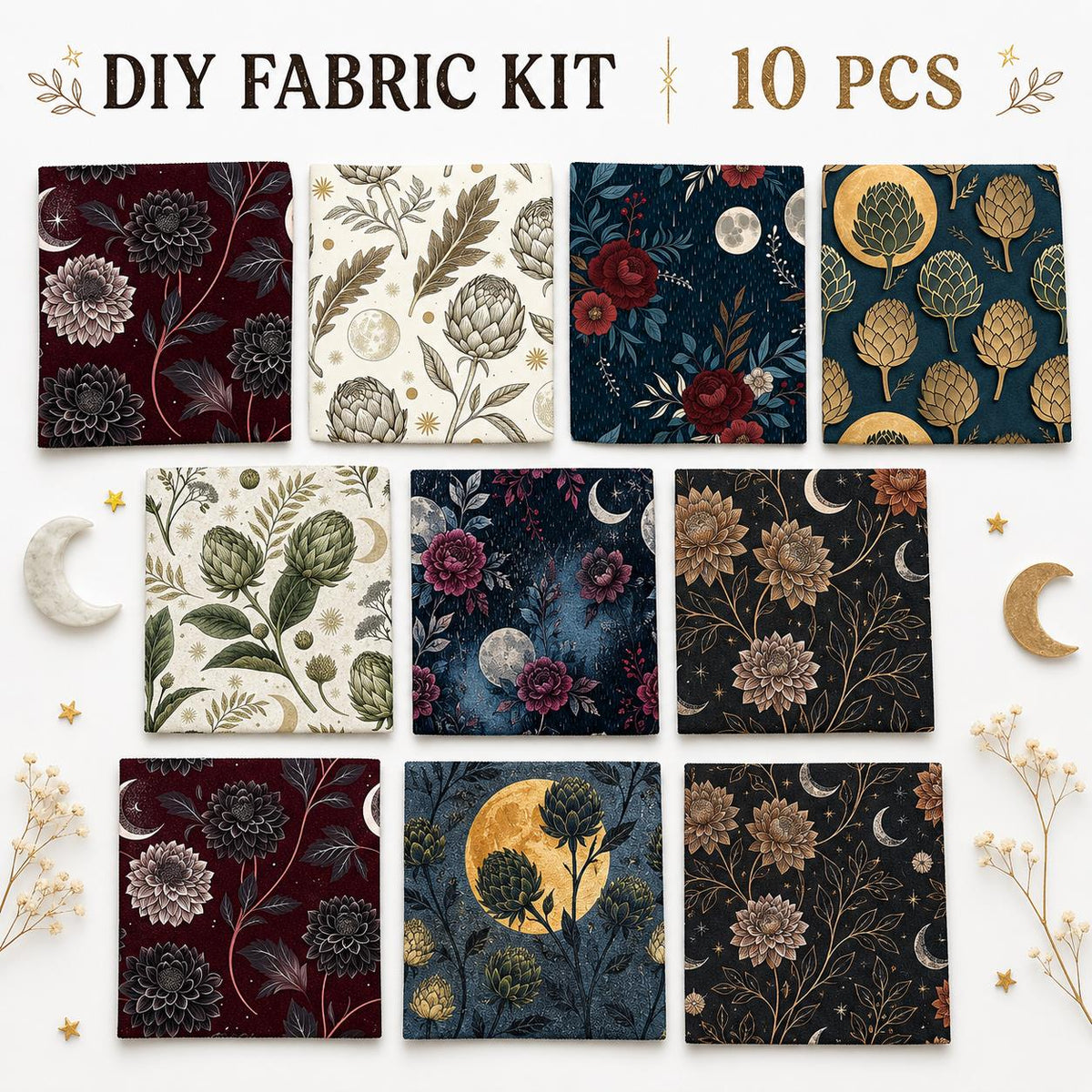 10Pc/Set Flower Cynara Series Vegetables Fat Quarter Fabric, Pre-Cut Square Fabric Assort, Fabric Set, Craft Fabric, Handmade DIY Patchwork Fabric,Home Quilting Sewing Fabric, Packaging Fabric, Scrapbooking Craft Hobbyist