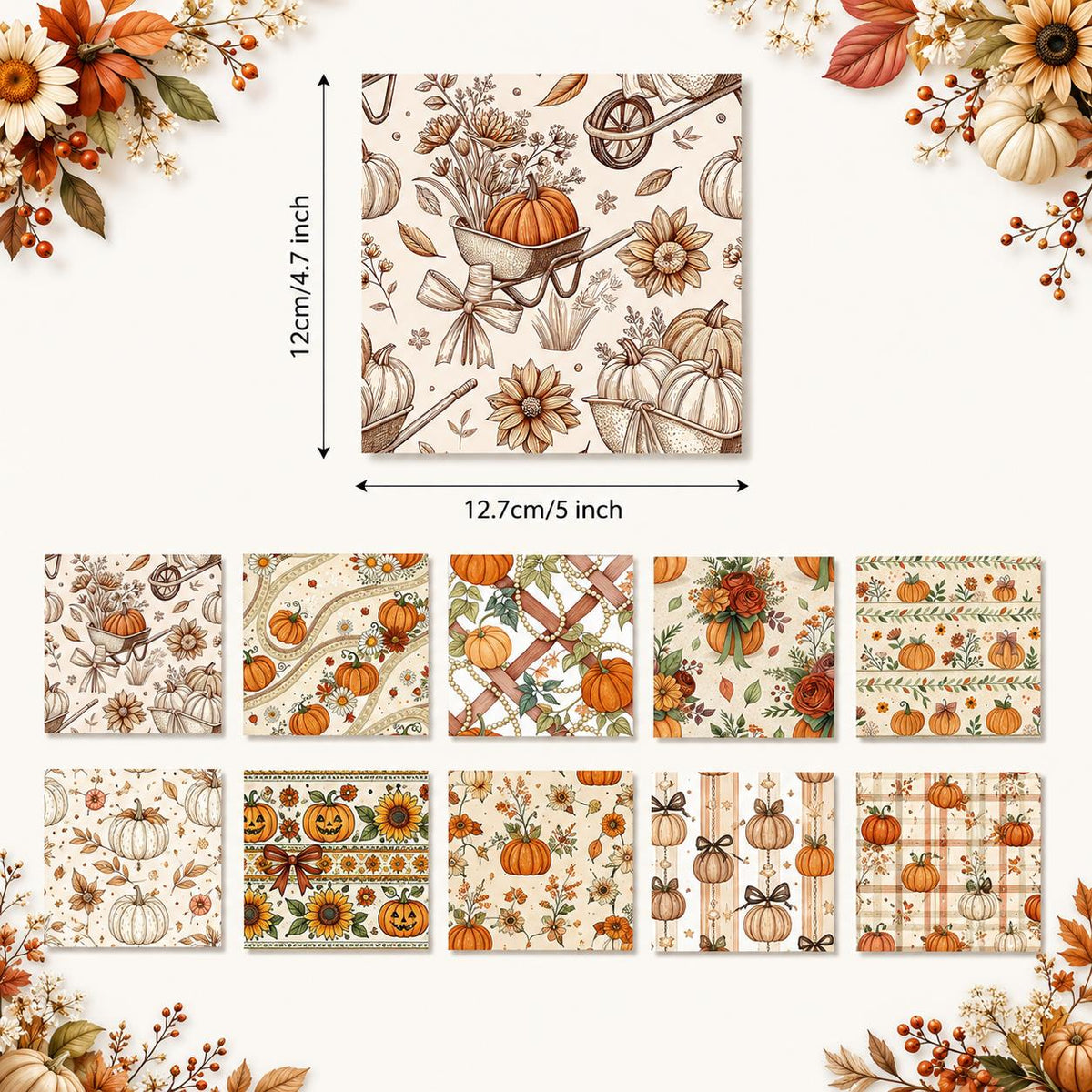 10Pc/Set Autumn Pumpkin Series Plaid Bowknot Flower Fat Quarter Fabric, Pre-Cut Square Fabric Assort, Fabric Set, Craft Fabric, Handmade DIY Patchwork Fabric,Home Quilting Sewing Fabric, Packaging Fabric, Scrapbooking Craft Hobbyist