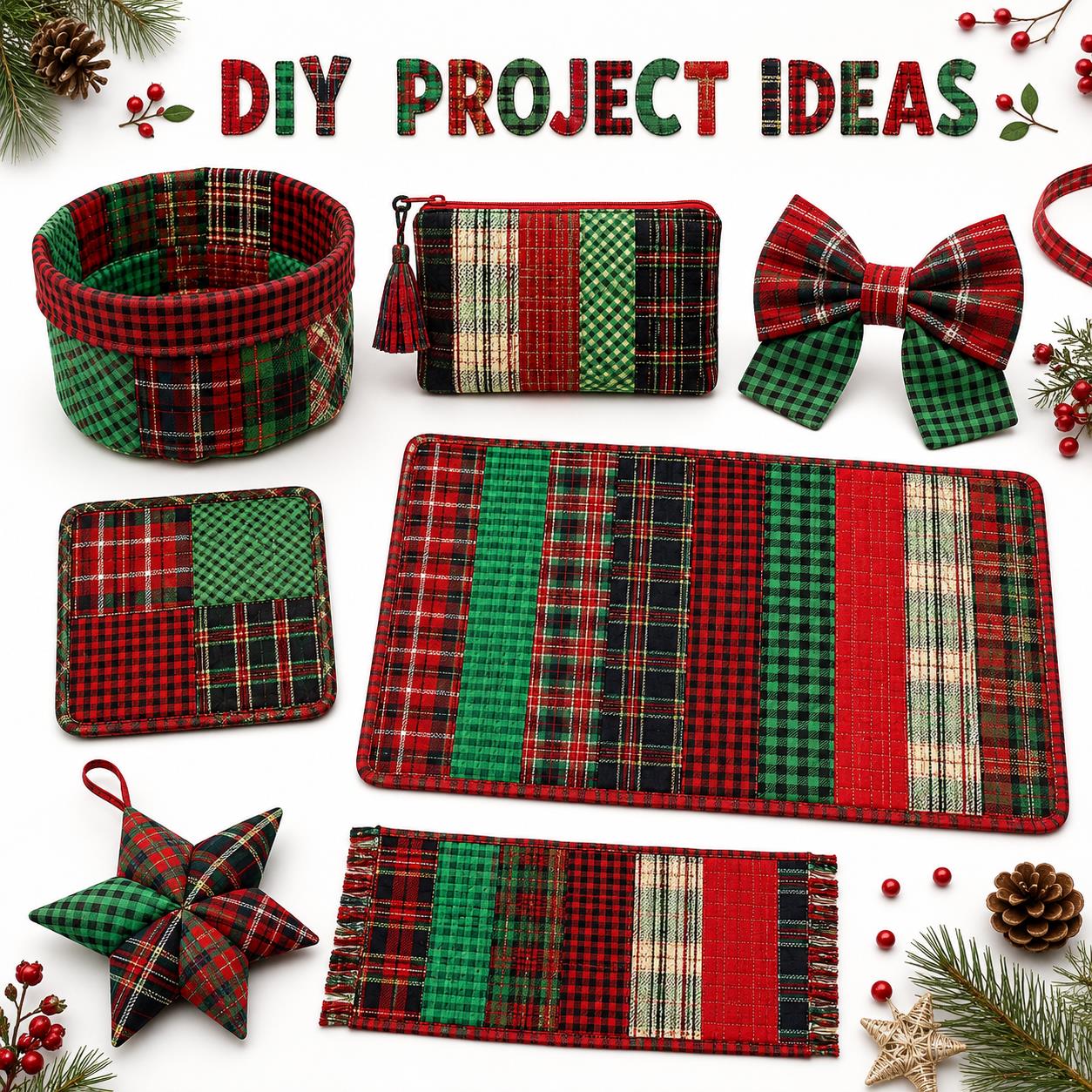 10Pc/Set, Making 10 Images 1pc Each, Each Size: 6.3*50cm Plaid Grid Christmas Series Sliced Fabric Set Style Combination, Polyester Jelly Roll Fabric Strips, Pre-Cut Quilting Squares, For Quilting DIY, Handicrafts And Sewing, Blankets, Rugs