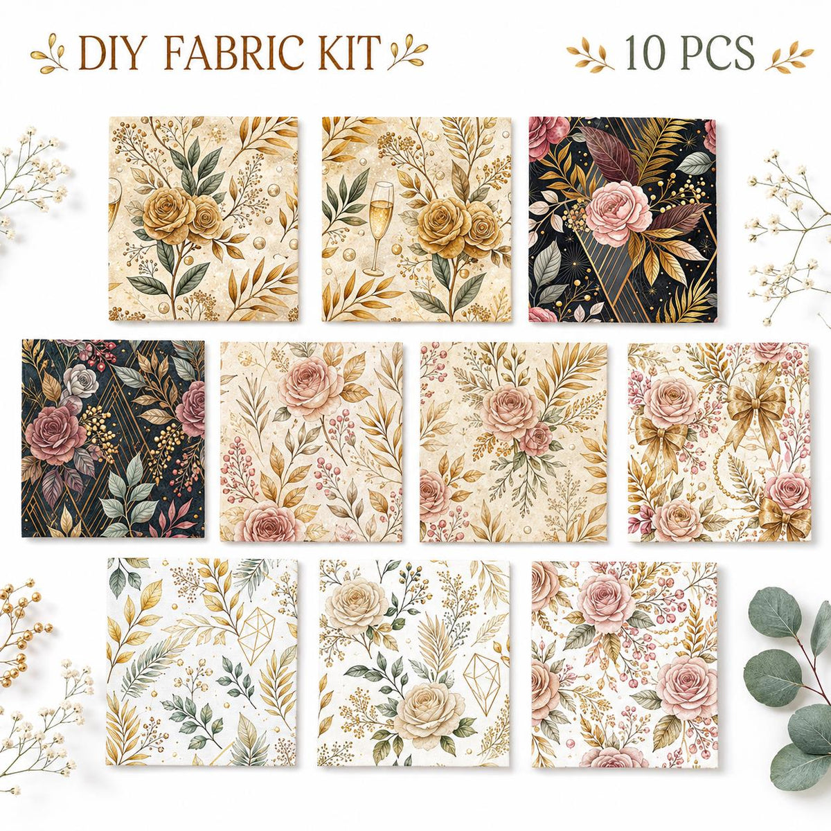 10Pc/Set Flower Series Fat Quarter Fabric, Pre-Cut Square Fabric Assort, Fabric Set, Craft Fabric, Handmade DIY Patchwork Fabric,Home Quilting Sewing Fabric, Packaging Fabric, Scrapbooking Craft Hobbyist