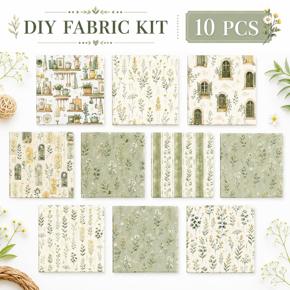 10pcS Charm Pack Set Plant Floral Pattern VIntage Style Handmade DIY With Rich Color and Texture Elements 100% Polyester Patchwork in 10 Design Styles Suitable For Patchwork DIY Craft Projects DIY Wallet Making Gift Giving Bag Making Mother's Day Gift