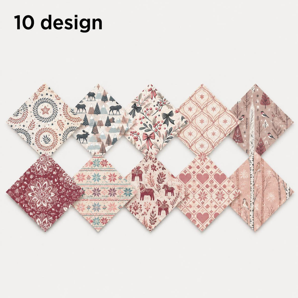 10Pc/Set Christmas Series Deer Horse Star Rhombus Stripe Fat Quarter Fabric, Pre-Cut Square Fabric Assort, Fabric Set, Craft Fabric, Handmade DIY Patchwork Fabric,Home Quilting Sewing Fabric, Packaging Fabric, Scrapbooking Craft Hobbyist