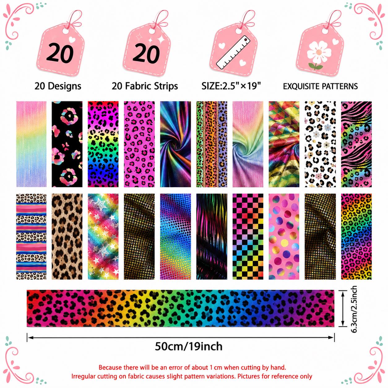 20pcs Vintage  Leopard Colorful Golden Hot Stamping Series Jelly Roll Sliced Fabric Strips 2.5X19.7inch Delicate Printed Multi-Color 100% Polyester for DIY Handmade Patchwork, Table Runners, Placemats, Tote Bags, Storage Pouches, Makeup Bags, Coasters