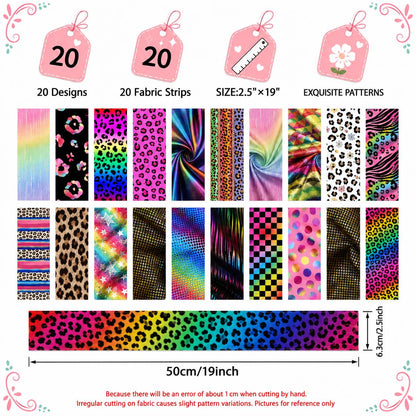 20pcs Vintage  Leopard Colorful Golden Hot Stamping Series Jelly Roll Sliced Fabric Strips 2.5X19.7inch Delicate Printed Multi-Color 100% Polyester for DIY Handmade Patchwork, Table Runners, Placemats, Tote Bags, Storage Pouches, Makeup Bags, Coasters