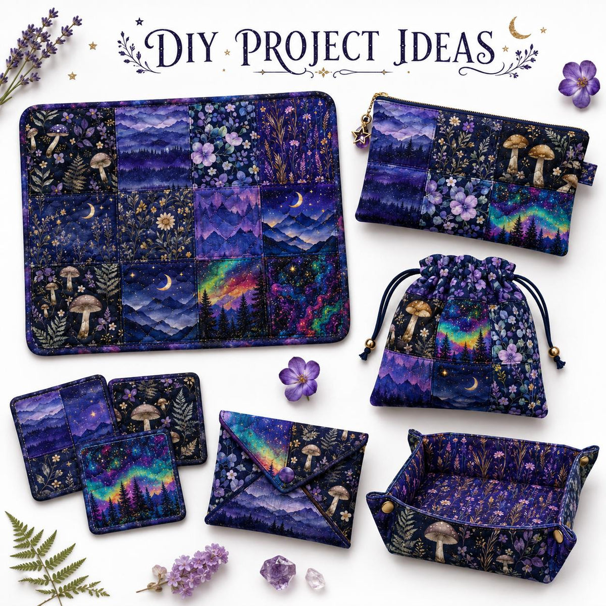 10Pc/Set Flower Series Mushroom Moon Galaxy Mountain Fat Quarter Fabric, Pre-Cut Square Fabric Assort, Fabric Set, Craft Fabric, Handmade DIY Patchwork Fabric,Home Quilting Sewing Fabric, Packaging Fabric, Scrapbooking Craft Hobbyist