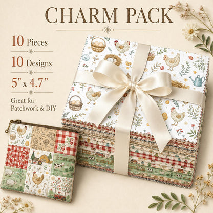 10pcs Charm Pack Set Hen Egg Sheep Farm Pattern Vintage Style Handmade DIY with Rich Color and Texture Elements 100% Polyester Patchwork in 10 Design Styles Suitable for Patchwork DIY Craft Projects DIY Wallet Making Gift Giving Bag Making Mother's Day Gi