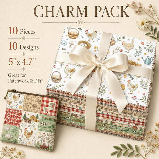 10pcs Charm Pack Set Hen Egg Sheep Farm Pattern Vintage Style Handmade DIY with Rich Color and Texture Elements 100% Polyester Patchwork in 10 Design Styles Suitable for Patchwork DIY Craft Projects DIY Wallet Making Gift Giving Bag Making Mother's Day Gi
