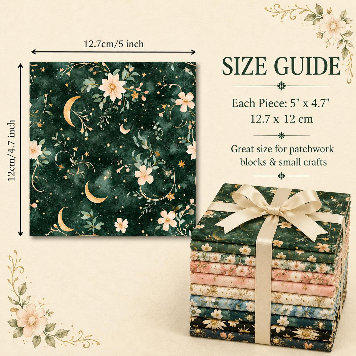 10pcs Charm Pack Set Floral Pattern Vintage Style Handmade DIY with Rich Color and Texture Elements 100% Polyester Patchwork in 10 Design Styles Suitable for Patchwork DIY Craft Projects DIY Wallet Making Gift Giving Bag Making Mother's Day Gift