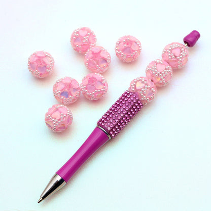 1Pc Festive Series Faux Rhinestone Pearl Acrylic Beads Heart Shaped Loose Spacer Beads Charms with Hole Ideal for DIY Jewelry Making DIY Bracelet Necklace Chain Earrings Charm Pen Bangle Decors Festive Craft Supplies