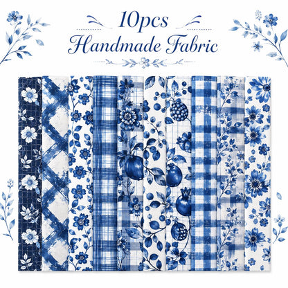 10pcs Vintage Floral Plaid Blue Pattern Jelly Roll Fabric Strips 2.5X19.7inch Pre-cut 100% Polyester for Patchwork Quilts, Table Runners, Placemats, Tote Bags, Storage Pouches, Makeup Bags, Coasters, Quilt Blocks & Binding Multi-color