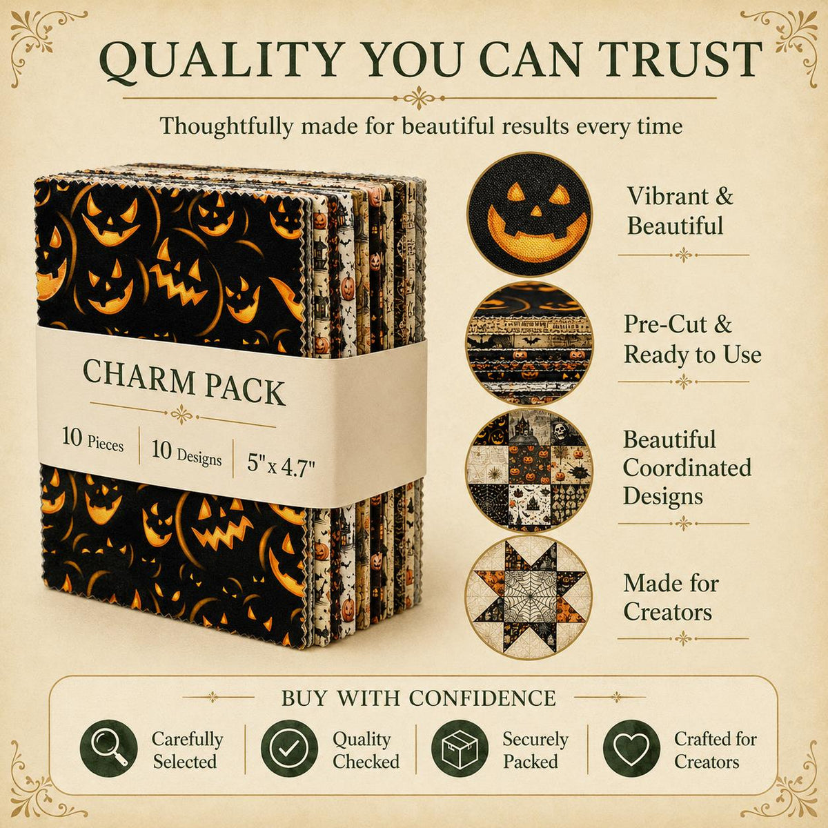 10Pc/Set Halloween Skull Cat Bat Spider Web Witch Pumpkin Series Fat Quarter Fabric, Pre-Cut Square Fabric Assort, Fabric Set, Craft Fabric, Handmade DIY Patchwork Fabric,Home Quilting Sewing Fabric, Packaging Fabric, Scrapbooking Craft Hobbyist