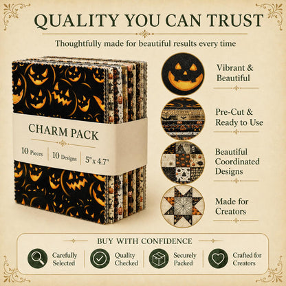 10Pc/Set Halloween Skull Cat Bat Spider Web Witch Pumpkin Series Fat Quarter Fabric, Pre-Cut Square Fabric Assort, Fabric Set, Craft Fabric, Handmade DIY Patchwork Fabric,Home Quilting Sewing Fabric, Packaging Fabric, Scrapbooking Craft Hobbyist